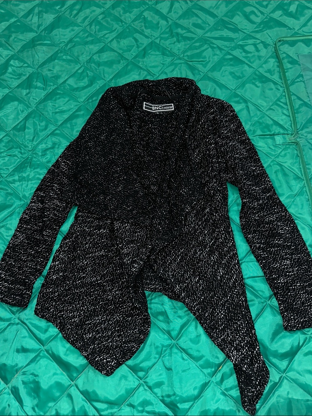 blanc noir Black Marled Open-Front Waterfall Cardigan